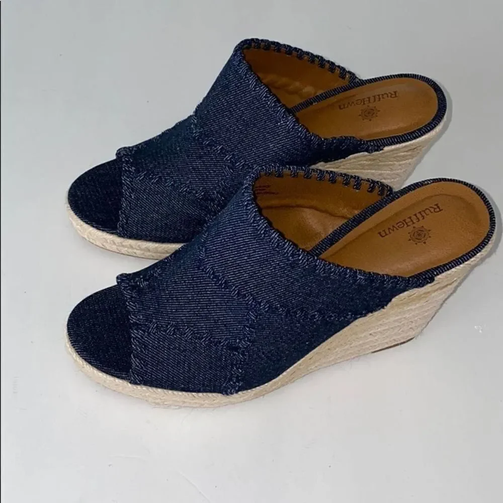 ÑRuff Hewn Denim Blue Wedges Platform Sandals 7.5